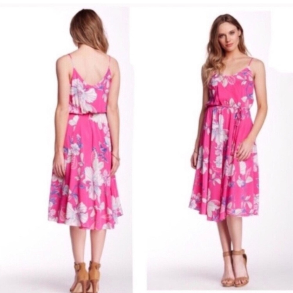 Yumi Kim Pink Floral Silk Midi Dress - Size XS New!